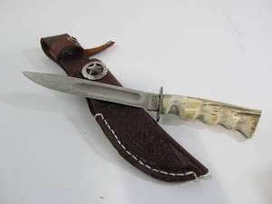 lot 196 image: Stag Handle CASE Fixed Blade Knife wSheath