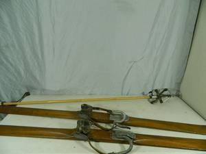 Vintage Downhill Skis and Pole