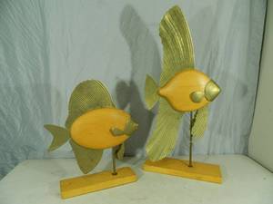 Metal and Wood Fish Statues