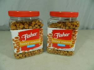 2 New Large Containers of Fishers Honey Roasted Peanuts