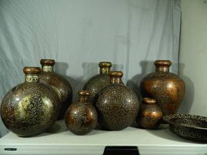 Metal Vases and Bowl