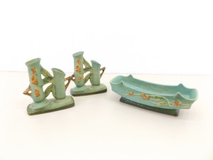 3 Piece Roseville Pottery Bittersweet Green Vase Set