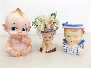 Lot of 3 Vintage Porcelain And Bisque Head Vases