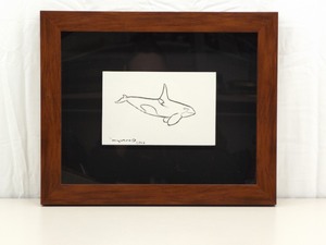 2013 Wood Framed Signed Wyland Orca Original Pen and Ink Drawing