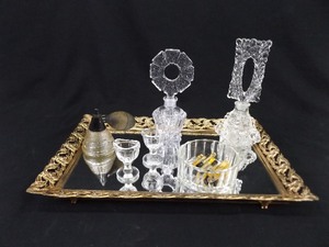 Lot of Antique Perfume Bottles, Channel No. 5 Samples, etc. On Mirrored Tray
