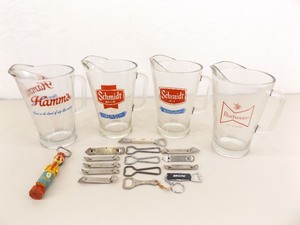 Lot of Vintage Advertising Beer Pitchers, and Bottle Openers