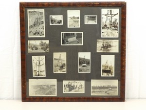 Antique Wood Framed Mosaic of Mining Themed Photos, Postcards, etc.