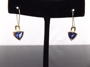14k Yellow Gold 1 ct tw Trilliant Cut Tanzenite Dangle Earrings