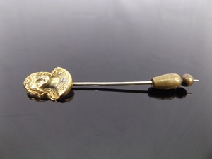 14k Yellow Gold Diamond Accented Antique Art Nouveau Lady Pin