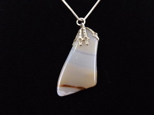 .925 Sterling Silver Lake Superior Agate Pendant Necklace