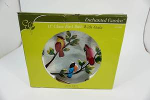 lot 28 image: New 11 Glass Bird Bath with Stake
