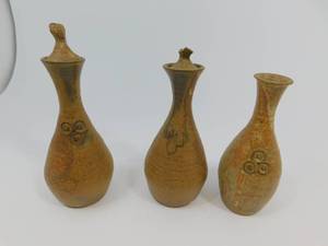 lot 15 image: 3 Stoneware Vases with 2 Lids