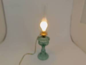 lot 16 image: Green Glass Electric Hurricane Lamp