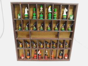 lot 20 image: Wood Chess Slotted Board with Christmas Chess Pieces