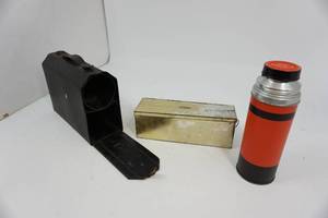 lot 131 image: Rare Leather Slide Out Lunch Box