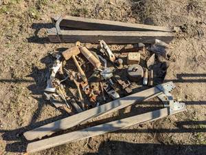 lot 208 image: Wood Sawhorses and Assorted Antique Hand Tools