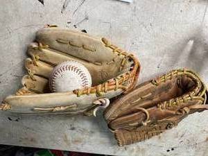 lot 33 image: Two Leather Baseball Gloves and Ball