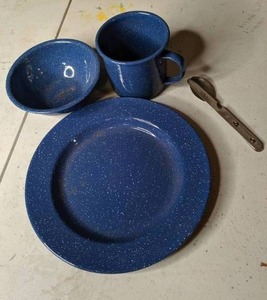 lot 73 image: Enamel Dinnerware for One