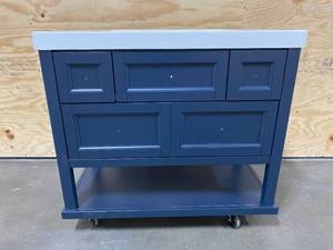lot 69 image: GLACIER BAY Ashland 37 in. W x 19 in. D x 36.7 in. H Bath Vanity in Blue w Cultured Marble Vanity Top in White w White Sink