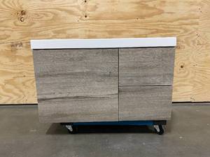 lot 70 image: DOMANI Larissa 37 in. W x 19 in. D Wall Hung Bath Vanity in White Washed Oak with Cultured Marble Vanity Top in White with Sink