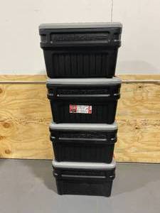 lot 87 image: RUBBERMAID Lot of 4-  24 Gal. Action Packer Storage Boxes