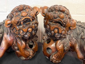 Pair of Wood Carved Foo Dogs