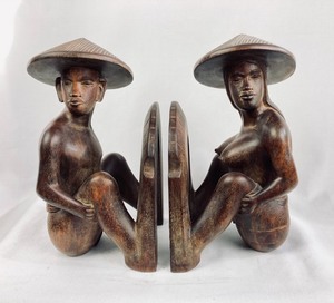 Carved Wood Bookends