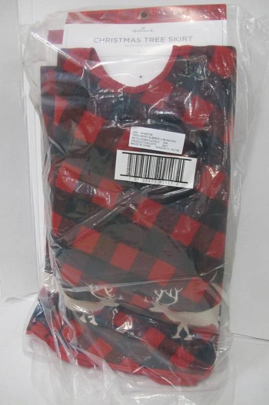 lot 16 image: HALLMARK Christmas REDBLACK Plaid Deer Tree Skirt - 1 Pack