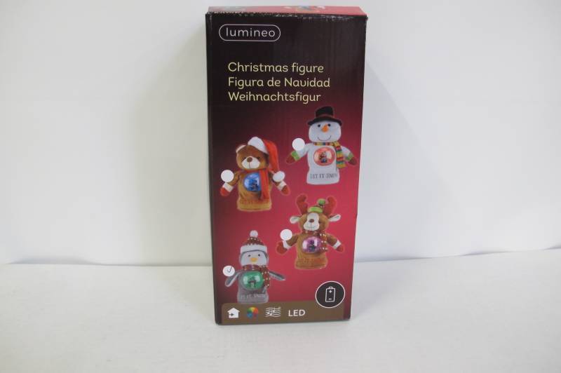 lot 32 image: Lumineo DECORIS 957148 - 4 PLUSH CHRISTMAS FIGURES w LED SNOWGLOBE BELLIES
