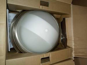 lot 13 image: 13 in. 2-Light Brushed Nickel Flush Mount with Frosted Glass Shade (2-Pack) by Commercial Electric- never used