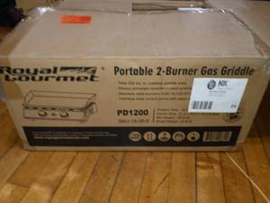 lot 24 image: 2-Burner Portable Tabletop Propane Gas Grill Griddle in Black by Royal Gourmet- never used
