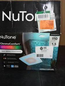 lot 50 image: ChromaComfort 110 CFM Ceiling Bathroom Exhaust Fan w Customizable Multi-Color LEDs and Smart Phone App by Broan-NuTone- never used