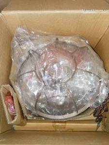 lot 74 image: Jeyne 1-Light Weathered Copper Pendant by Sea Gull Lighting- never used