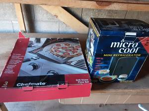 Micro Cool Mini Fridg.  & Chef Mate 3 Piece Grill Stone Pizza Set