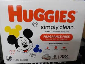 lot 101 image: Huggies 6 - 64 Ct. packs Simple Cle...