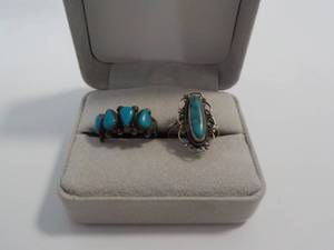 2 Turquoise rings marked 925 and st...