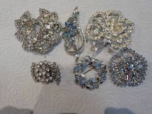 6 Rhinestone pins - some missing st...
