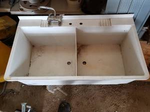 lot 25 image: 2 Bowl Utility Sink with Faucet