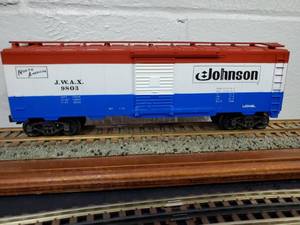 lot 158 image: Lionel Johnson Wax Box Car 6-9803 in its original box.