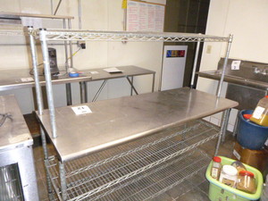 Stainless Steel Table with Wire Shelving