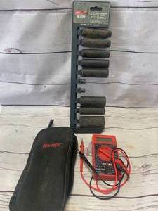 lot 7 image: Craftsman 8pc Deep Impact Socket Set & Centech Multimeter