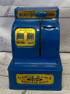 lot 54 image: Vintage Uncle Sams 3 Coin Register Bank