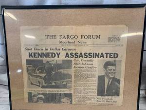 lot 84 image: Framed Fargo Forum Kennedy Assassination 16 x 20
