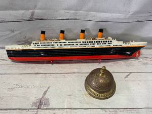 lot 101 image: Antique Brass Front Desk Bell & Titanic Model