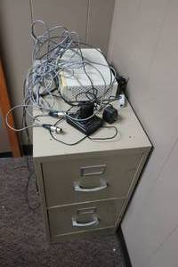 lot 101 image: Metal File Cabinet & ICP DCR-972 Digi-Ceiver