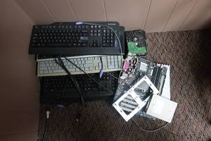 lot 106 image: Pile of Keyboards & Hard Drives