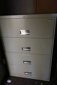 lot 130 image: Large Metal File Cabinet Full of Office Supplies