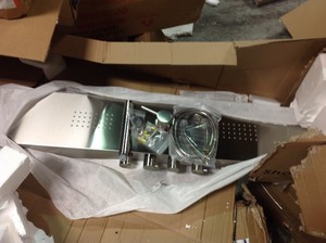 lot 112 image: 2-Jet Easy Connect Shower Panel System in Stainless Steel with Rainfall Shower Head and Handheld Shower Wand in good condition