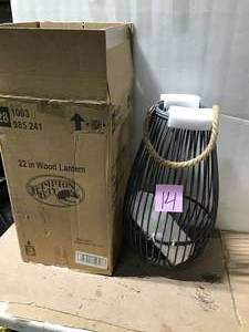 lot 14 image: 22 in. Wood and Metal Outdoor Patio Lantern by Hampton Bay in good condition