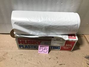 lot 55 image: HUSKY 10 ft. x 100 ft. Clear 2 mil. Plastic Sheeting in good condition
